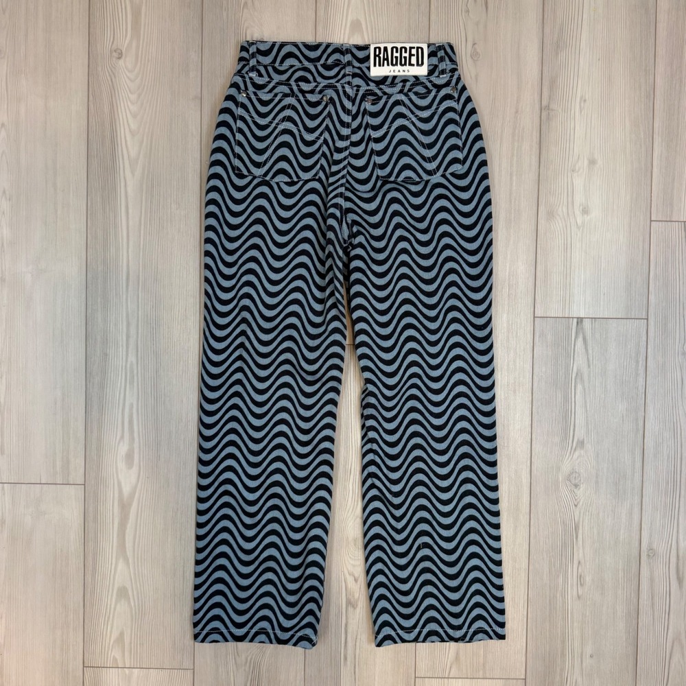 The Ragged Priest Wavy Print Jeans Blue Black Swirl Straight Leg Denim Size 28